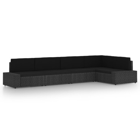 5-tlg. Garten-Lounge-Set mit Kissen Schwarz Poly Rattan