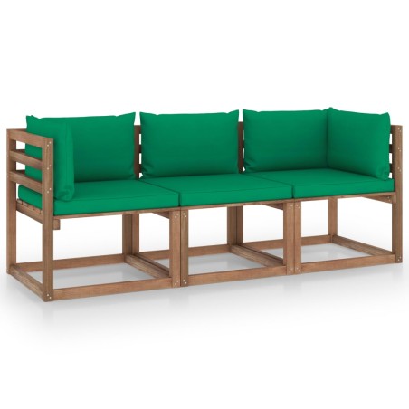 Garten-Palettensofa 3-Sitzer mit Kissen in Grün Kiefernholz
