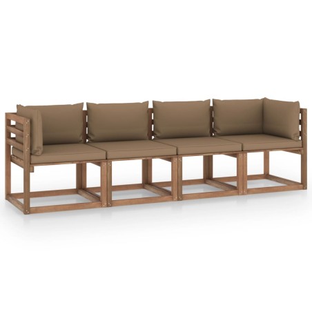 Garten-Palettensofa 4-Sitzer mit Kissen Kiefernholz