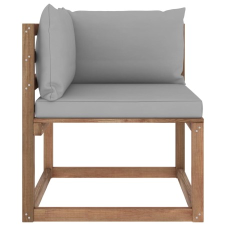 Outdoor-Ecksofa Paletten mit Kissen in Grau