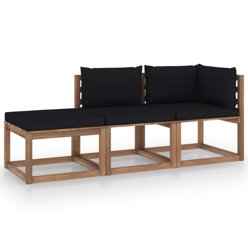 3-tlg. Garten-Lounge-Set aus Paletten mit Kissen Kiefernholz 3-tlg. Garten-Lounge-Set aus Paletten mit Kissen Kiefernholz