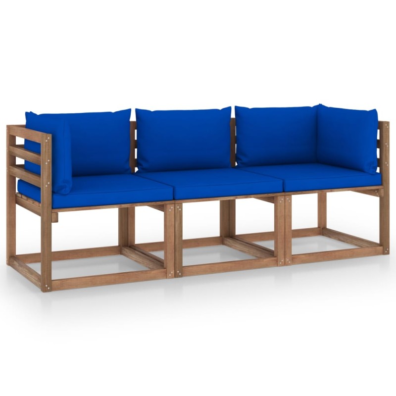 Garten-Palettensofa 3-Sitzer mit Kissen in Blau Kiefernholz Garten-Palettensofa 3-Sitzer mit Kissen in Blau Kiefernholz