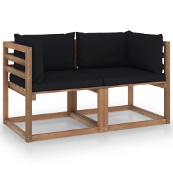 vidaXL Garten-Palettensofa 2-Sitzer mit Kissen in Schwarz Kiefernholz