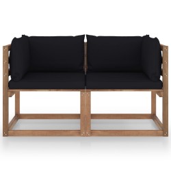 vidaXL Garten-Palettensofa 2-Sitzer mit Kissen in Schwarz Kiefernholz