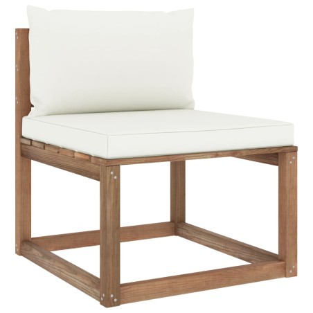 Outdoor-Mittelsofa Paletten mit Kissen in Creme