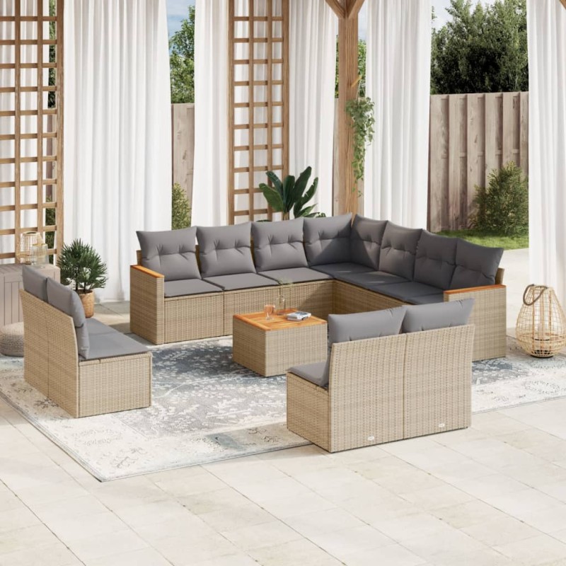 vidaXL 12-tlg. Garten-Sofagarnitur mit Kissen Beige Poly Rattan vidaXL 12-tlg. Garten-Sofagarnitur mit Kissen Beige Poly Rattan