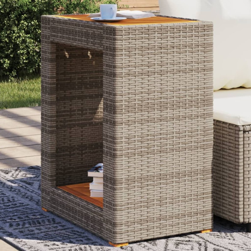 vidaXL Garten-Beistelltisch mit Holzplatte Grau 60x40x75cm Poly Rattan vidaXL Garten-Beistelltisch mit Holzplatte Grau 60x40x75cm Poly Rattan