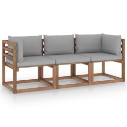 Garten-Palettensofa 3-Sitzer mit Kissen in Grau Kiefernholz
