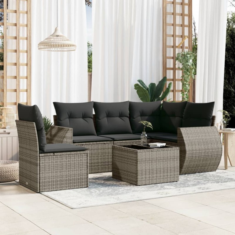 vidaXL 6-tlg. Garten-Sofagarnitur mit Kissen Grau Poly Rattan vidaXL 6-tlg. Garten-Sofagarnitur mit Kissen Grau Poly Rattan