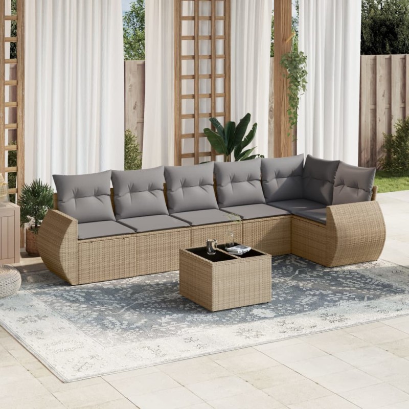 vidaXL 7-tlg. Garten-Sofagarnitur mit Kissen Beige Poly Rattan vidaXL 7-tlg. Garten-Sofagarnitur mit Kissen Beige Poly Rattan
