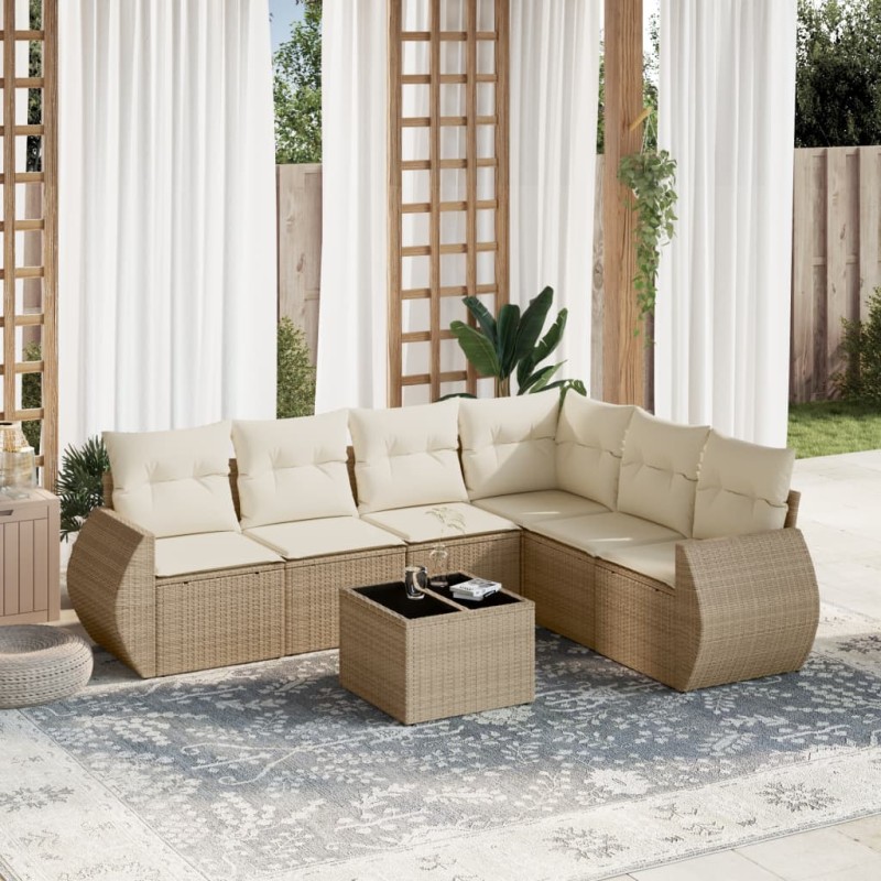 vidaXL 7-tlg. Garten-Sofagarnitur mit Kissen Beige Poly Rattan vidaXL 7-tlg. Garten-Sofagarnitur mit Kissen Beige Poly Rattan