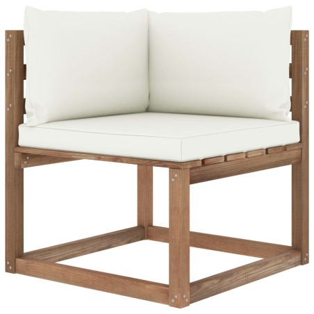 Outdoor-Ecksofa Paletten mit Kissen in Creme