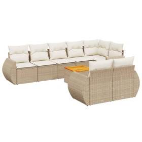 vidaXL 9-tlg. Garten-Sofagarnitur mit Kissen Beige Poly Rattan