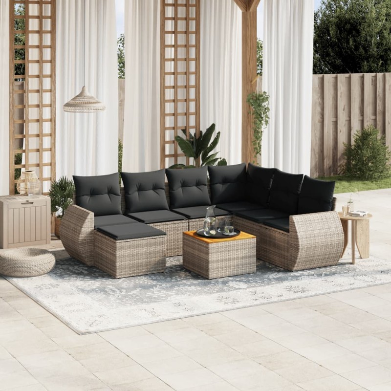 vidaXL 8-tlg. Garten-Sofagarnitur mit Kissen Grau Poly Rattan vidaXL 8-tlg. Garten-Sofagarnitur mit Kissen Grau Poly Rattan