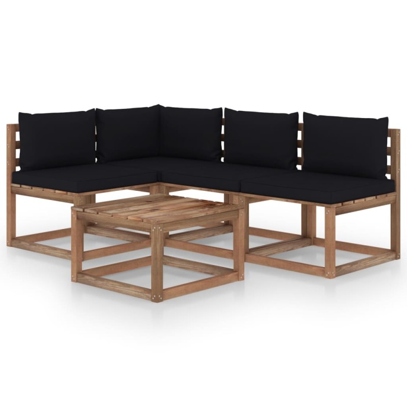 5-tlg. Garten-Lounge-Set mit Schwarzen Kissen 5-tlg. Garten-Lounge-Set mit Schwarzen Kissen