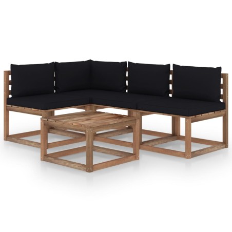 5-tlg. Garten-Lounge-Set mit Schwarzen Kissen