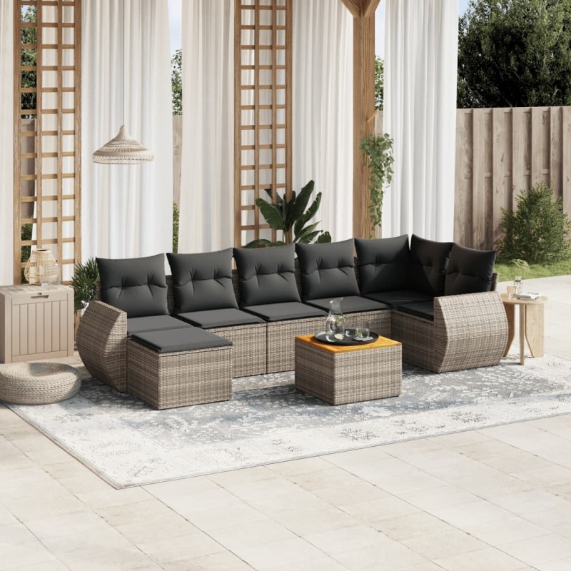 vidaXL 8-tlg. Garten-Sofagarnitur mit Kissen Grau Poly Rattan vidaXL 8-tlg. Garten-Sofagarnitur mit Kissen Grau Poly Rattan