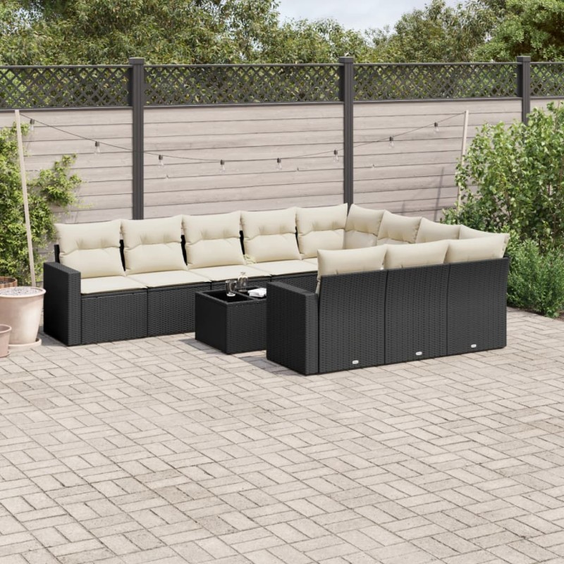 vidaXL 11-tlg. Garten-Sofagarnitur mit Kissen Schwarz Poly Rattan vidaXL 11-tlg. Garten-Sofagarnitur mit Kissen Schwarz Poly Rattan