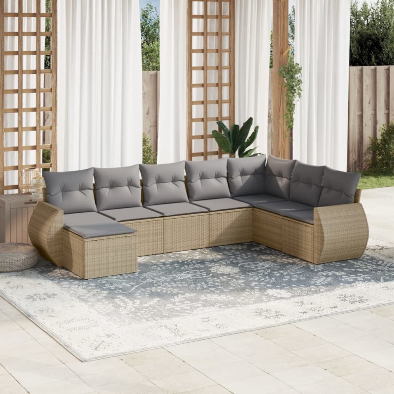 vidaXL 8-tlg. Garten-Sofagarnitur mit Kissen Beige Poly Rattan vidaXL 8-tlg. Garten-Sofagarnitur mit Kissen Beige Poly Rattan