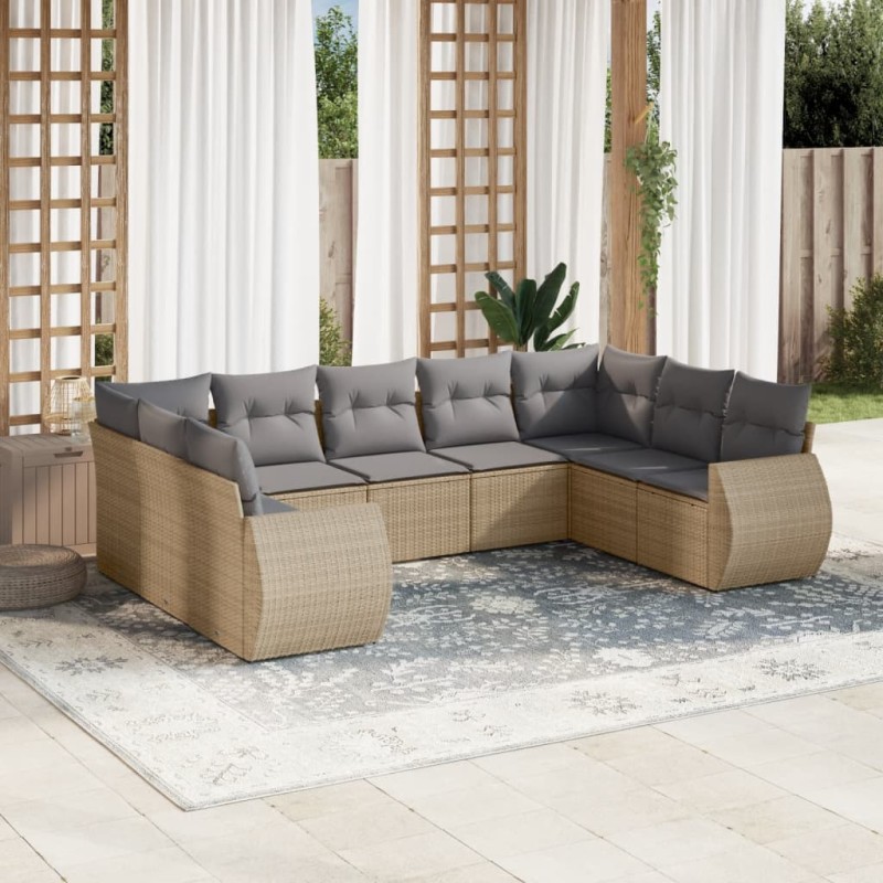 vidaXL 9-tlg. Garten-Sofagarnitur mit Kissen Beige Poly Rattan vidaXL 9-tlg. Garten-Sofagarnitur mit Kissen Beige Poly Rattan