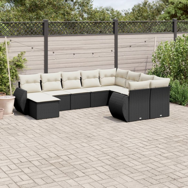 vidaXL 10-tlg. Garten-Sofagarnitur mit Kissen Schwarz Poly Rattan vidaXL 10-tlg. Garten-Sofagarnitur mit Kissen Schwarz Poly Rattan