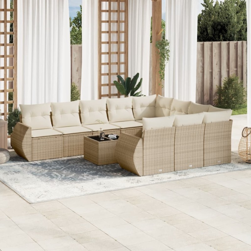 vidaXL 11-tlg. Garten-Sofagarnitur mit Kissen Beige Poly Rattan vidaXL 11-tlg. Garten-Sofagarnitur mit Kissen Beige Poly Rattan