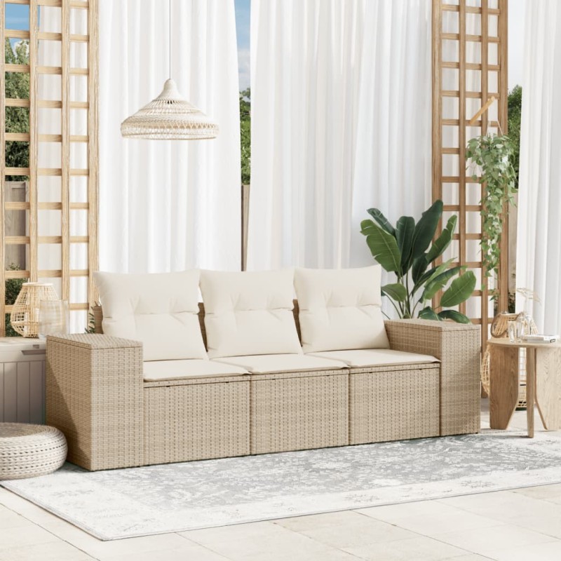 vidaXL 3-tlg. Garten-Sofagarnitur mit Kissen Beige Poly Rattan vidaXL 3-tlg. Garten-Sofagarnitur mit Kissen Beige Poly Rattan