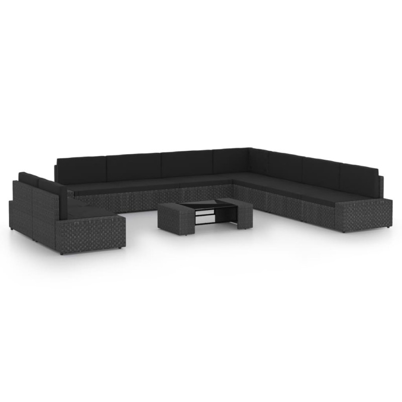 10-tlg. Garten-Lounge-Set mit Kissen Schwarz Poly Rattan 10-tlg. Garten-Lounge-Set mit Kissen Schwarz Poly Rattan