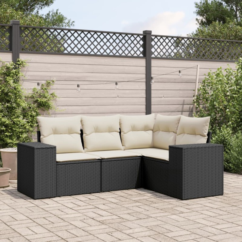 vidaXL 4-tlg. Garten-Sofagarnitur mit Kissen Schwarz Poly Rattan vidaXL 4-tlg. Garten-Sofagarnitur mit Kissen Schwarz Poly Rattan
