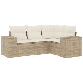 vidaXL 4-tlg. Garten-Sofagarnitur mit Kissen Beige Poly Rattan
