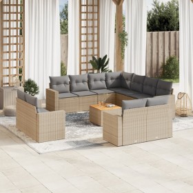 vidaXL 12-tlg. Garten-Sofagarnitur mit Kissen Beige Poly Rattan
