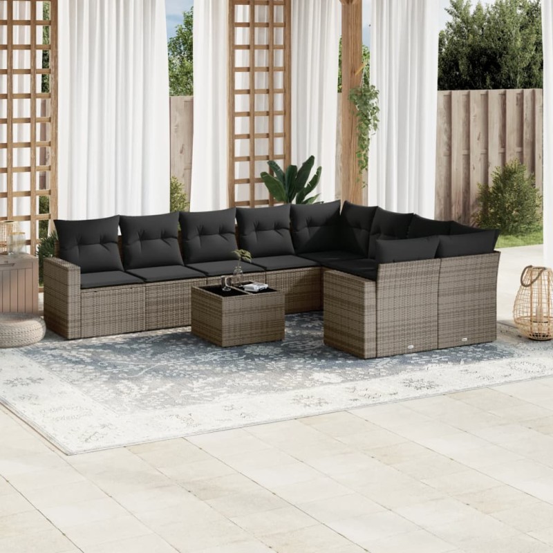 vidaXL 10-tlg. Garten-Sofagarnitur mit Kissen Grau Poly Rattan vidaXL 10-tlg. Garten-Sofagarnitur mit Kissen Grau Poly Rattan