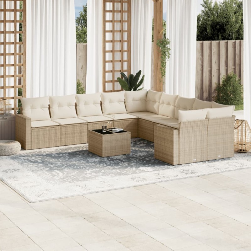 vidaXL 11-tlg. Garten-Sofagarnitur mit Kissen Beige Poly Rattan vidaXL 11-tlg. Garten-Sofagarnitur mit Kissen Beige Poly Rattan