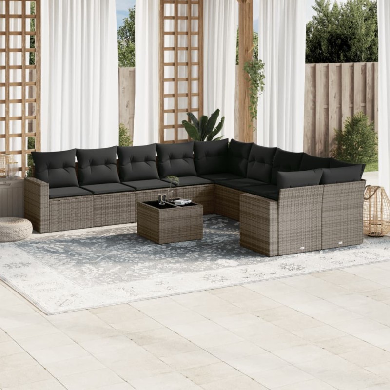 vidaXL 11-tlg. Garten-Sofagarnitur mit Kissen Grau Poly Rattan vidaXL 11-tlg. Garten-Sofagarnitur mit Kissen Grau Poly Rattan
