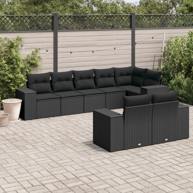 vidaXL 8-tlg. Garten-Sofagarnitur mit Kissen Schwarz Poly Rattan vidaXL 8-tlg. Garten-Sofagarnitur mit Kissen Schwarz Poly Rattan