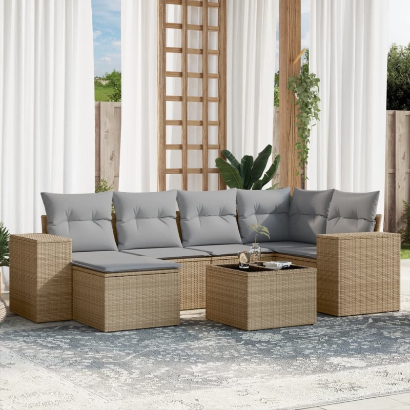 vidaXL 7-tlg. Garten-Sofagarnitur mit Kissen Beige Poly Rattan vidaXL 7-tlg. Garten-Sofagarnitur mit Kissen Beige Poly Rattan