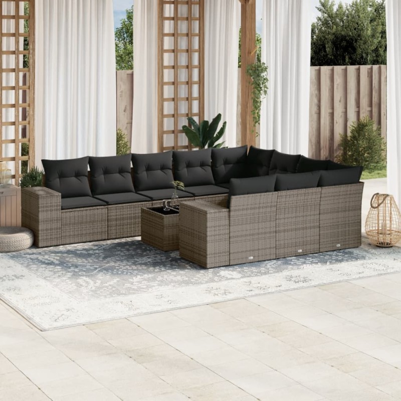 vidaXL 11-tlg. Garten-Sofagarnitur mit Kissen Grau Poly Rattan vidaXL 11-tlg. Garten-Sofagarnitur mit Kissen Grau Poly Rattan