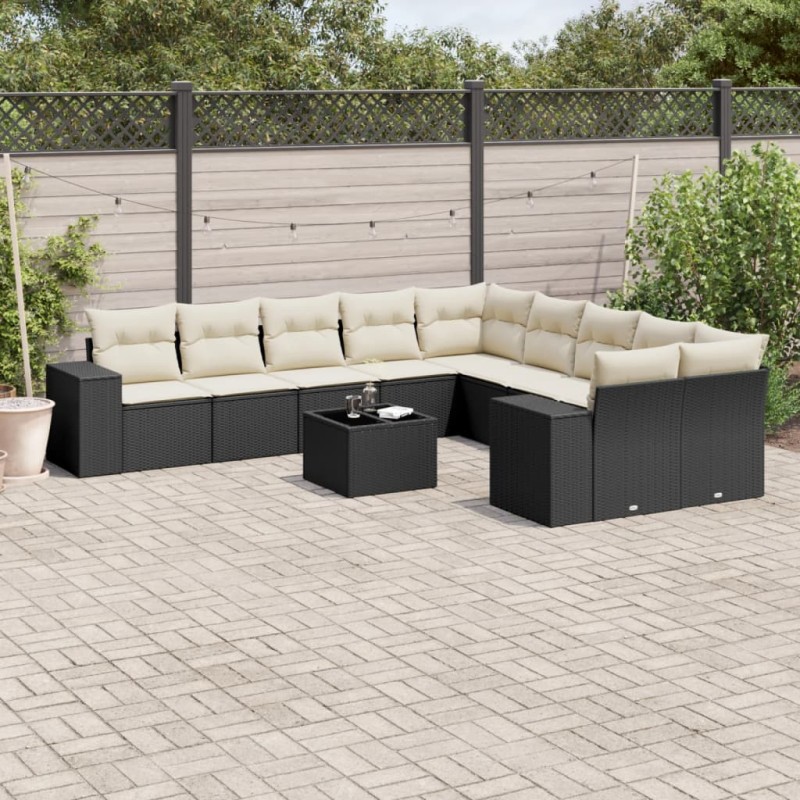 vidaXL 11-tlg. Garten-Sofagarnitur mit Kissen Schwarz Poly Rattan vidaXL 11-tlg. Garten-Sofagarnitur mit Kissen Schwarz Poly Rattan