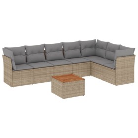 vidaXL 8-tlg. Garten-Sofagarnitur mit Kissen Beige Poly Rattan