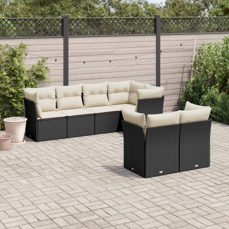 vidaXL 7-tlg. Garten-Sofagarnitur mit Kissen Schwarz Poly Rattan vidaXL 7-tlg. Garten-Sofagarnitur mit Kissen Schwarz Poly Rattan