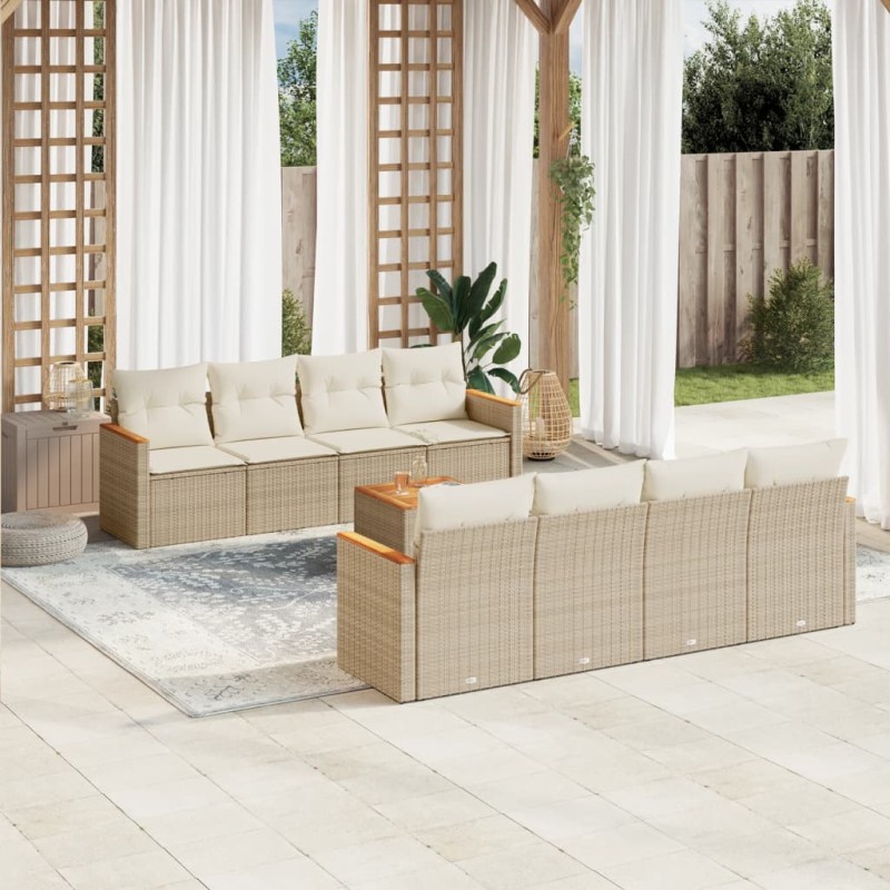 vidaXL 9-tlg. Garten-Sofagarnitur mit Kissen Beige Poly Rattan vidaXL 9-tlg. Garten-Sofagarnitur mit Kissen Beige Poly Rattan