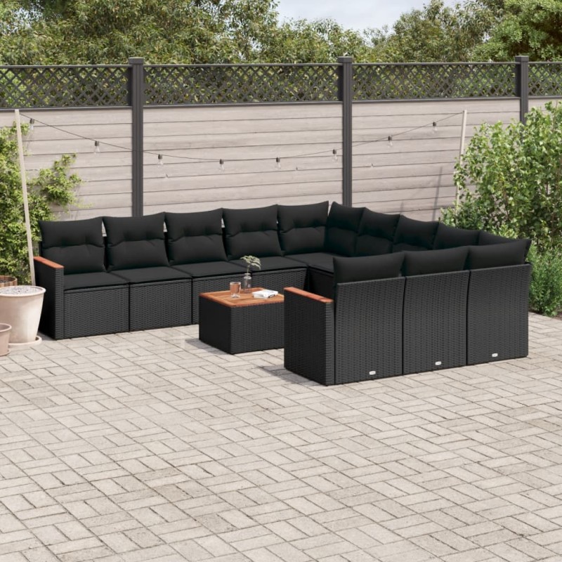 vidaXL 12-tlg. Garten-Sofagarnitur mit Kissen Schwarz Poly Rattan vidaXL 12-tlg. Garten-Sofagarnitur mit Kissen Schwarz Poly Rattan