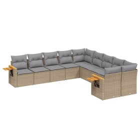 vidaXL 10-tlg. Garten-Sofagarnitur mit Kissen Beige Poly Rattan