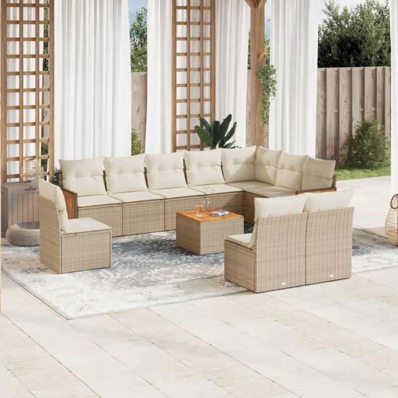 vidaXL 11-tlg. Garten-Sofagarnitur mit Kissen Beige Poly Rattan vidaXL 11-tlg. Garten-Sofagarnitur mit Kissen Beige Poly Rattan