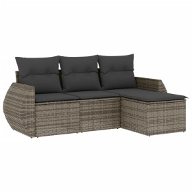 vidaXL 4-tlg. Garten-Sofagarnitur mit Kissen Grau Poly Rattan