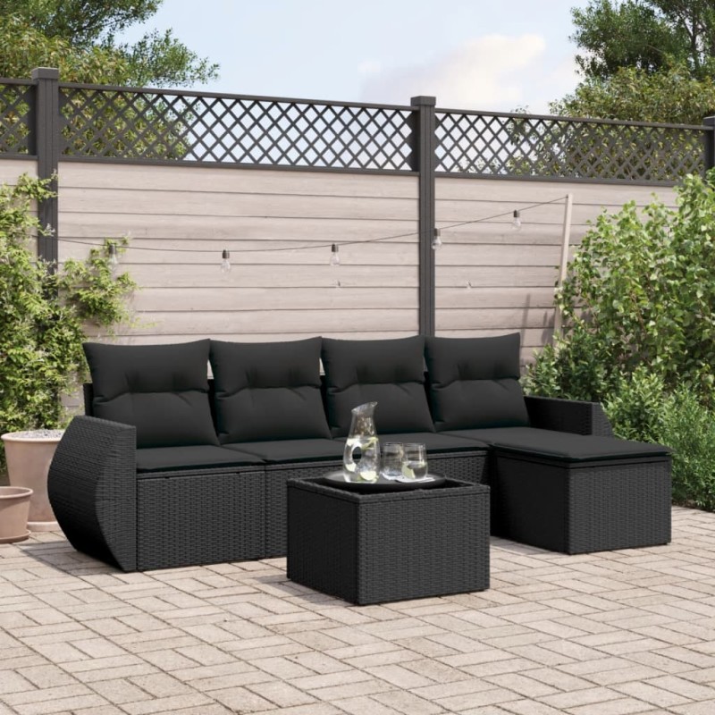 vidaXL 6-tlg. Garten-Sofagarnitur mit Kissen Schwarz Poly Rattan vidaXL 6-tlg. Garten-Sofagarnitur mit Kissen Schwarz Poly Rattan