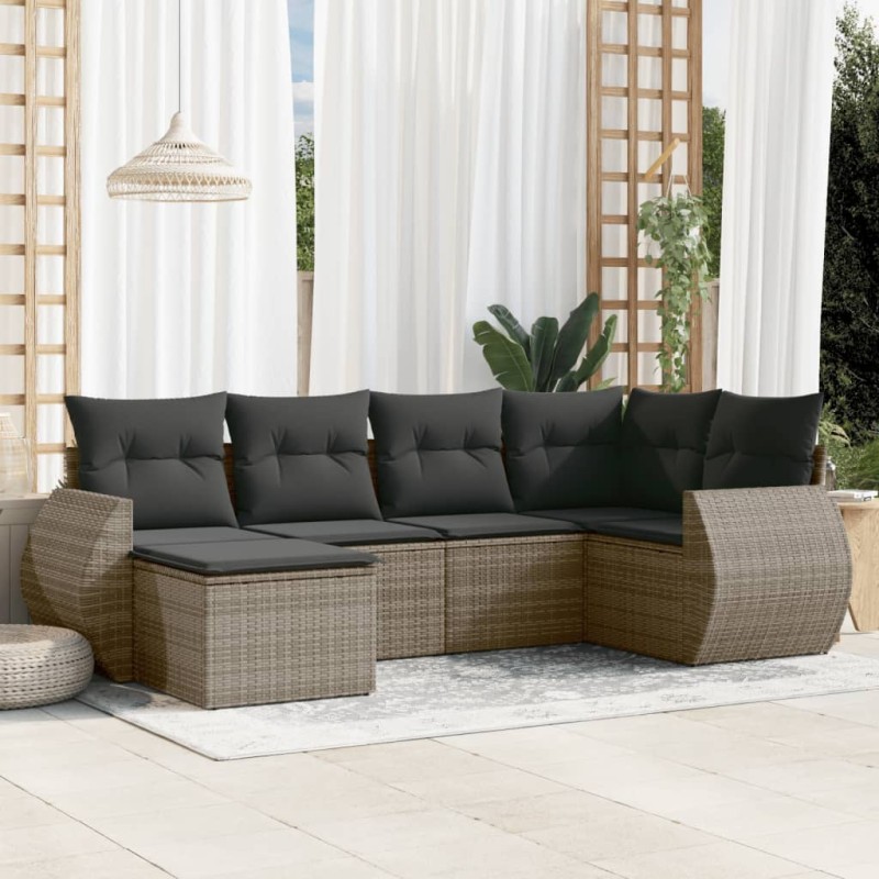 vidaXL 6-tlg. Garten-Sofagarnitur mit Kissen Grau Poly Rattan vidaXL 6-tlg. Garten-Sofagarnitur mit Kissen Grau Poly Rattan