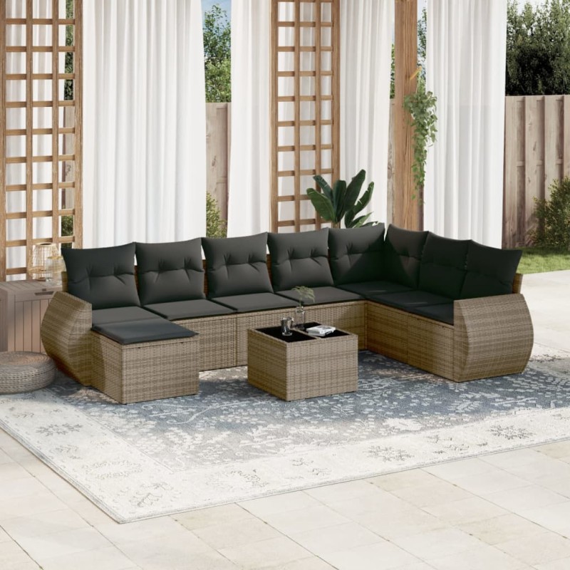 vidaXL 9-tlg. Garten-Sofagarnitur mit Kissen Grau Poly Rattan vidaXL 9-tlg. Garten-Sofagarnitur mit Kissen Grau Poly Rattan
