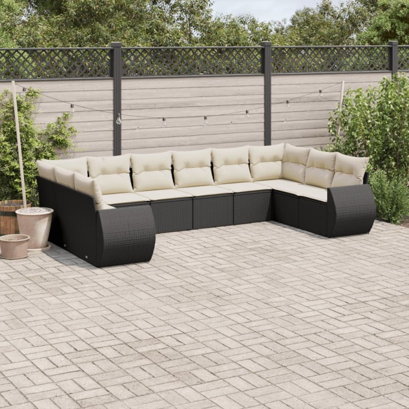 vidaXL 10-tlg. Garten-Sofagarnitur mit Kissen Schwarz Poly Rattan vidaXL 10-tlg. Garten-Sofagarnitur mit Kissen Schwarz Poly Rattan