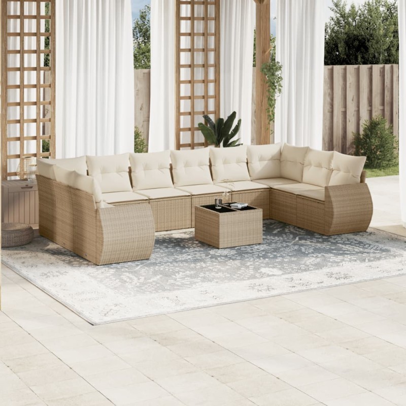 vidaXL 11-tlg. Garten-Sofagarnitur mit Kissen Beige Poly Rattan vidaXL 11-tlg. Garten-Sofagarnitur mit Kissen Beige Poly Rattan